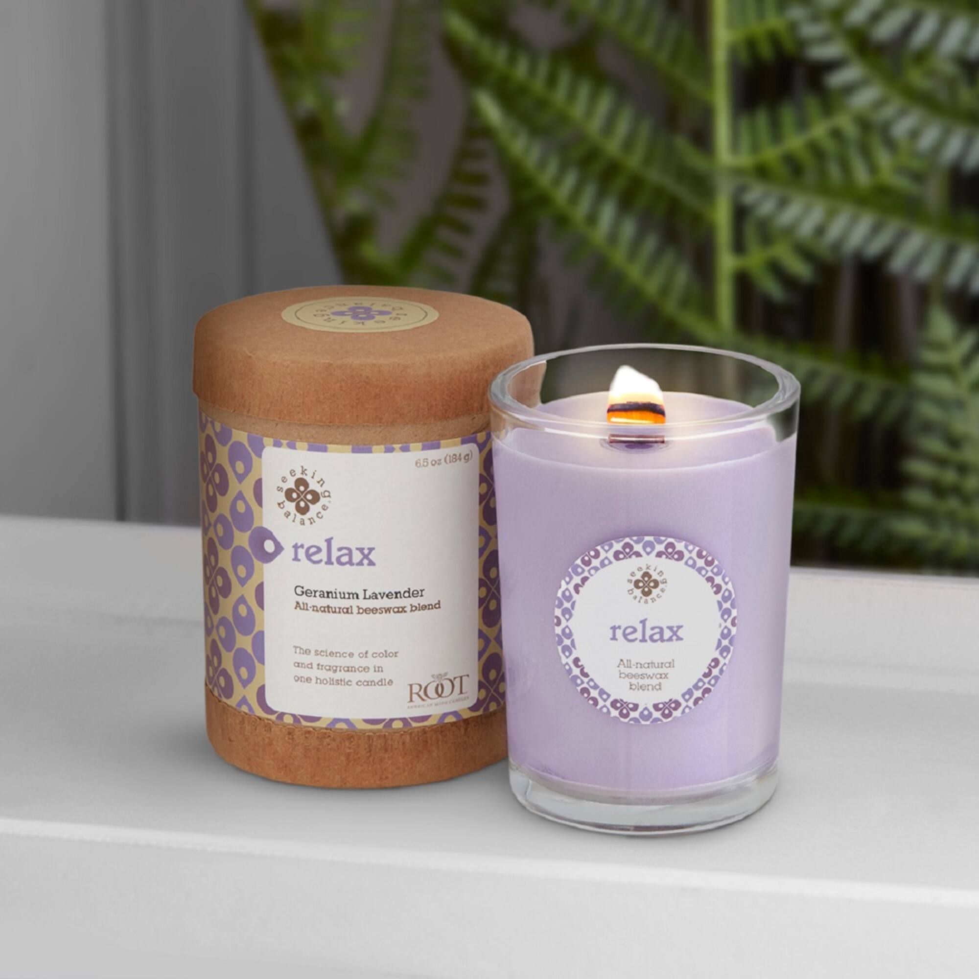 Root Candles Seeking Balance® Relax: Geranium Lavender Jar Candle